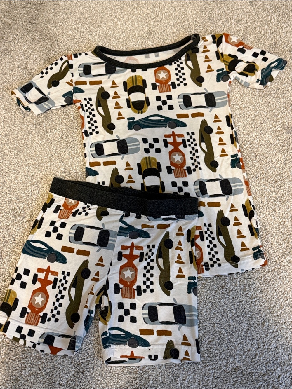 Little Sleepies White Race Car Print Pajama Shorts Set - 4T